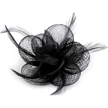 Ozdoba do vlasů Brož / ozdoba do vlasů květ s peřím, střední, 5 černá