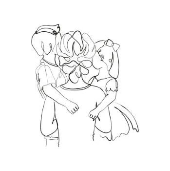 Bílý panel z polyesteru Matka s dětmi - st. syn, ml. dcera