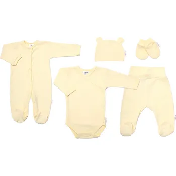 Kojenecká souprava Praktická 5-dílná žebrovaná soupravička do porodnice Baby Nellys BOY, žlutá Velikost: 68 (3-6m)
