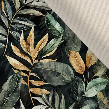 Oděvní strečový samet černo zlaté listí