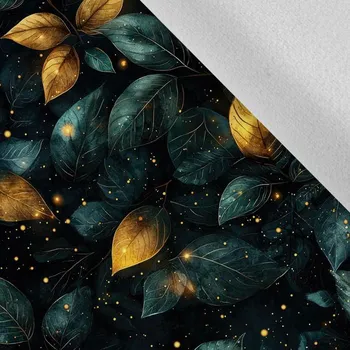 Látka softshell zimní pružný listí zlaté se zeleným