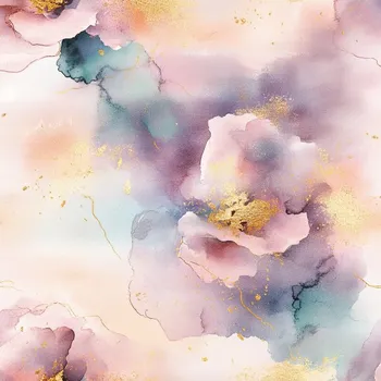 Organza lesklá růžové akvarelové květy Lulu