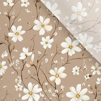 Umělé hedvábí / silky mírně elastické bílé květy Lema na béžové