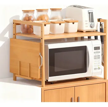 regál POLICE NA MIKROVLNNOU TROUBU, Kuchyňský Stojan Bambusový Dřevěný Regál na Koření