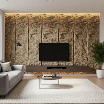 Obklad 3D obkladové panely na stěnu imitace kamene dekorativní béžové 260x55 PU