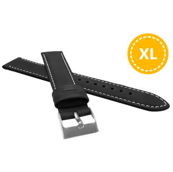 Řemínek na hodinky LAVVU XL Prodloužený polstrovaný černý prošitý řemínek SPORT z luxusní kůže Top Grain - 20 LSBXB20