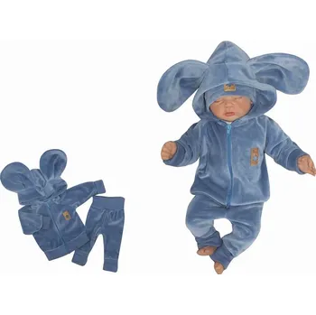 Velurová, semišková tepláková souprava s oušky MYŠKA - jeans Velikost: 86 (12-18m)