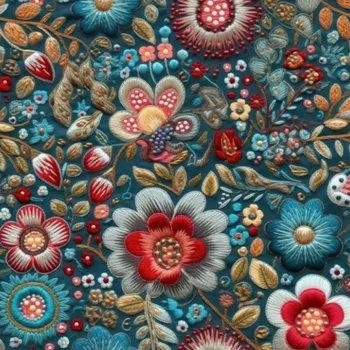 Strečový satén petrolejová výšivka potisk Mima