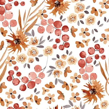 Hladký šifon/silky MIX polní květiny hořčice červená