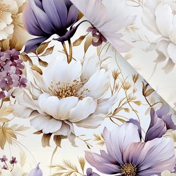 Umělé hedvábí / silky mírně elastické fialové květy Vilma