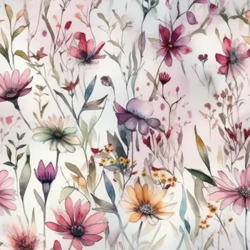 Hladký šifon/silky akvarelová louka Sia