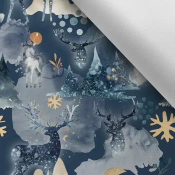 Látka s potiskem kočárkovina TD / NS zimní jelen modrý