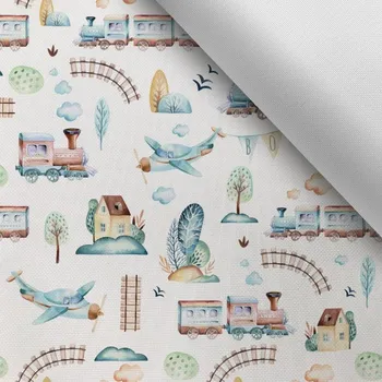 Látka s potiskem kočárkovina TD/NS trains/vláčky