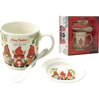 PROHOME - Hrnek, lžička a podšálek vánoční keramický