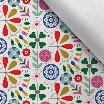 Látka s potiskem kočárkovina TD/NS geometrický folk bílý