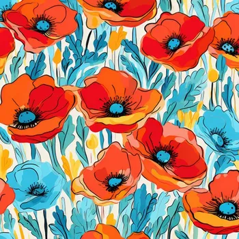 Imitace lnu kreslené máky Julia