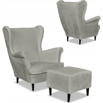 Křeslo Křeslo ušák Bella s podnožkou, skandinávský styl Family Meble světle šedý plyš