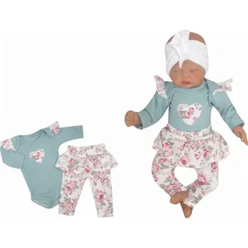 Kojenecké oblečení Z&Z 2-dílná soupravička body a legíny se sukničkou Květy - mátová/ecru Velikost: 80 (9-12m)