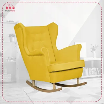 Křeslo Houpací křeslo ušák Diana, skandinávský styl Family Meble, žluté, na lyžinách