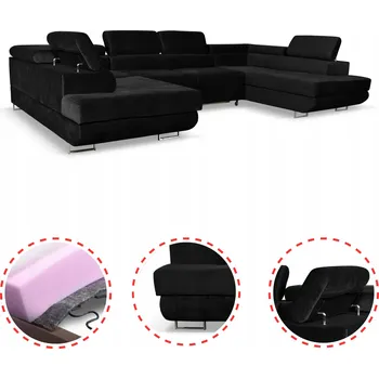 Sedací souprava Rohová Sedací Souprava do U rozkládací s funkcí spaní Bosso Family meble černý velur