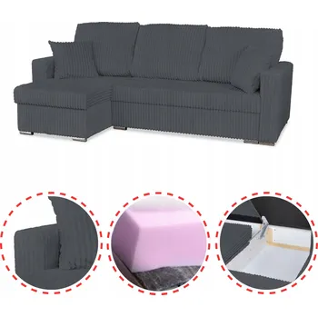 Sedací souprava Rohová Sedací Souprava Rene rozkládací s funkcí spaní Family Meble manšestr tmavě šedá