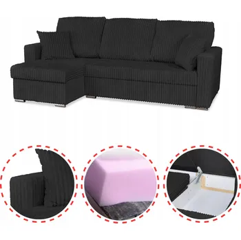 Sedací souprava Rohová Sedací Souprava Rene rozkládací s funkcí spaní Family Meble manšestr černá