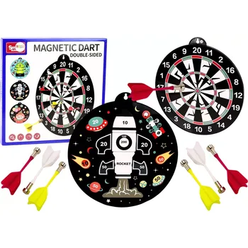Terč na šipky Oboustranný magnetický terč s raketou a 6 šipkami
