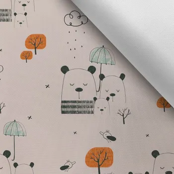 Látka s potiskem kočárkovina TD / NS medvídci v dešti na pudrově růžové