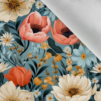 Látka softshell zimní romantické květiny Blue