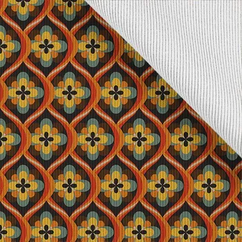 Funkční žebrovaný náplet metráž retro květiny ve slze