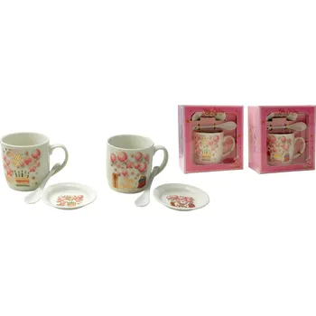 PROHOME - Hrnek, lžička a podšálek keramický narozeninový různ dekory