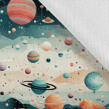 Funkční žebrovaný náplet metráž barevný vesmír