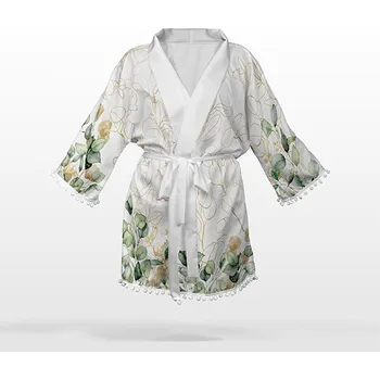 Panel se střihem L šifon/silky kimono eukalyptus bílý
