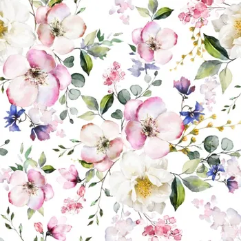 Strečový satén letní květy