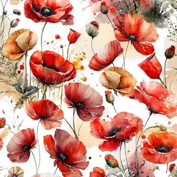 Látka na plavky, fitness oblečení vlčí máky malované