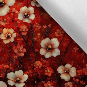 Látka s potiskem nepromokavý polyester TD/NS červené fantasy květiny