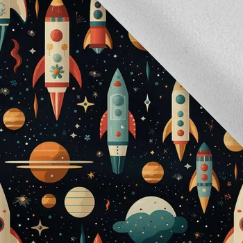 Látka softshell zimní pružný rakety vesmír