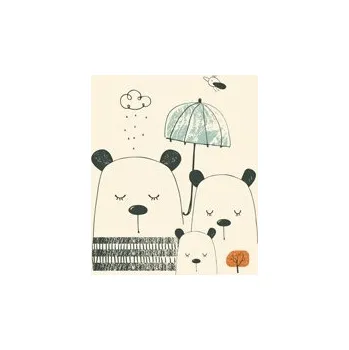 Látka funkční teplákovina PANEL L 40x60 medvídci v dešti na ecru