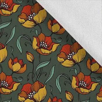 Funkční žebrovaný náplet metráž retro tulipány žluté