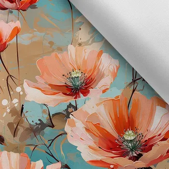 Látka s potiskem nepromokavý polyester TD/NS poppy pastel