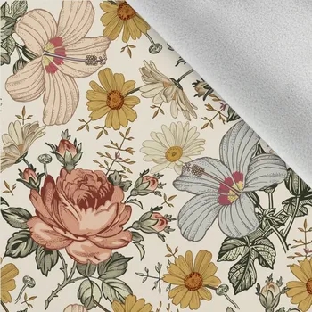 Látka softshell zimní béžové květy