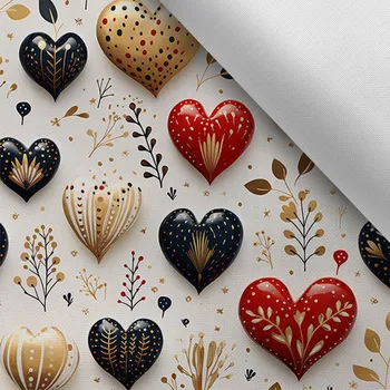 Látka s potiskem nepromokavý polyester TD/NS srdce světlá 20