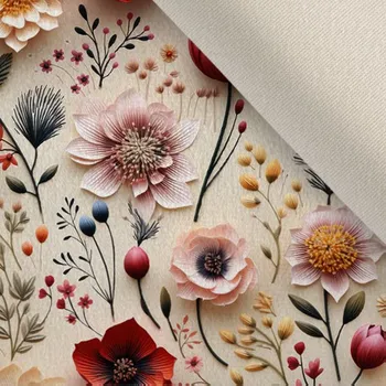 Oděvní strečový samet 3D květiny Selena