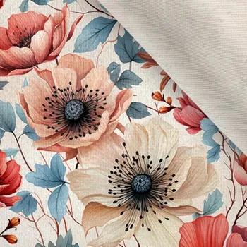 Látka samet/velvet Doris květiny s modrými listy