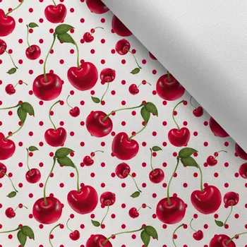 Látka s potiskem kočárkovina TD/NS puntíkované třešně