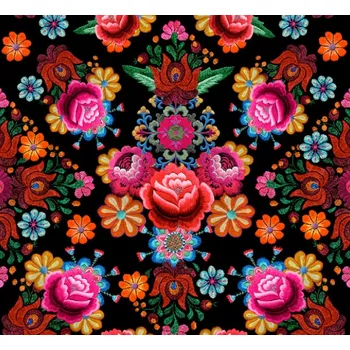 Hladký šifon/silky exkluzivní výšivka černá imitace