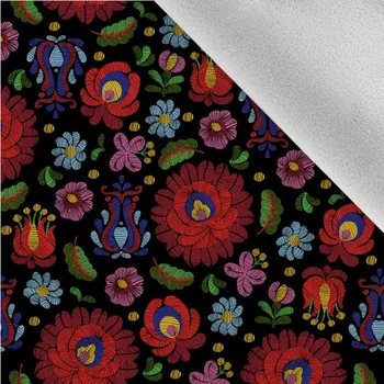 Látka softshell zimní maďarská výšivka černá- imitace