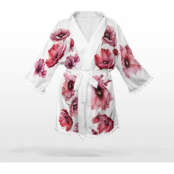 Panel se střihem L umělé hedvábí / silky kimono květiny Růžová krása - prodloužený střih