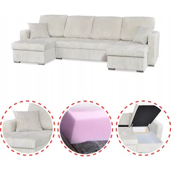 Sedací souprava Rohová Sedací Souprava Rene BIG rozkládací s funkcí spaní Family Meble manšestr béžová