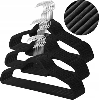 Věšák VELUROVÉ VĚŠÁKY 40 KS ČERNÉ PROTISKLUZOVÉ - VELUROVÝ VĚŠÁK DO SKŘÍNĚ